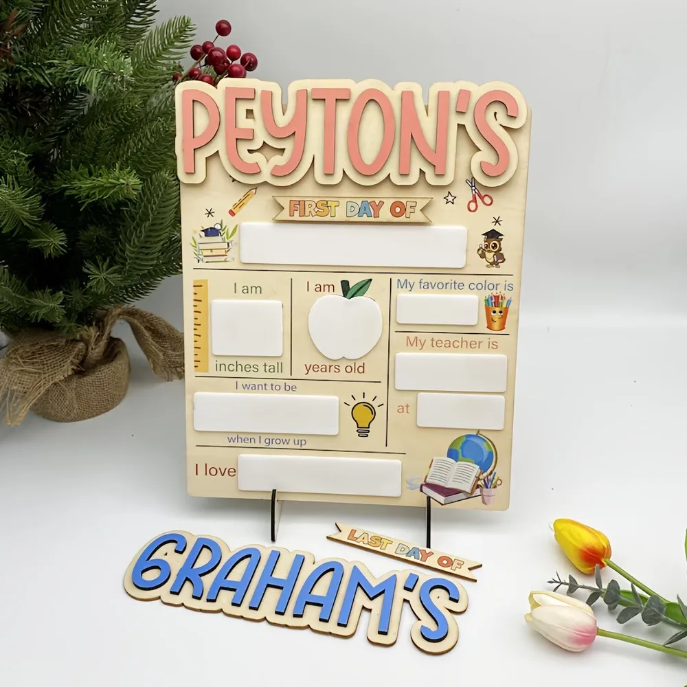 Custom Name Interchangeable Wooden School Milestone Board , Reusable Back‑to‑School Keepsake Photo Prop for Boys Girls