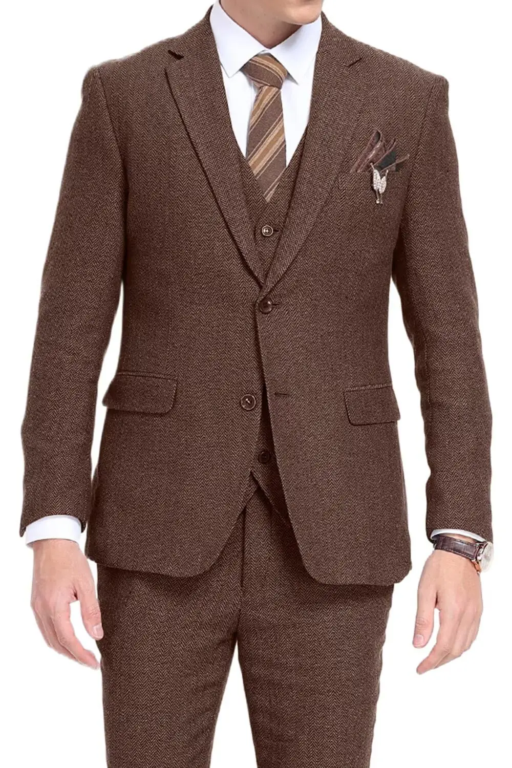 

Herringbone Men's Suit Slim Fit 3 Pieces Classic Retro Men's Suit Wedding Suit Groomsmen Tuxedos Prom Suit（Blazer+vest+Pants）