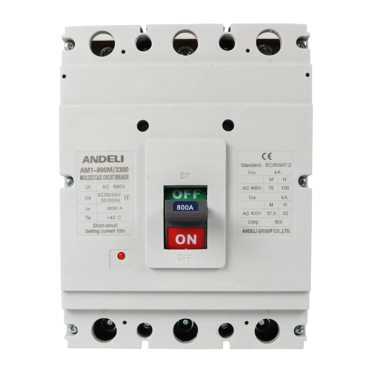 

ANDELI China AM1 800M/3300 Series Moulded Case 3P 630A 700A 800A Dcv Circuit Breaker Mccb Operating Voltage 800v Ac