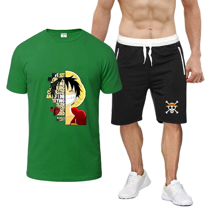 One Piece Luffy Logo Print 2026 Herren-Sommer-Bestseller, leicht, leuchtende Farben, auffällige T-Shirt-Hosenanzüge