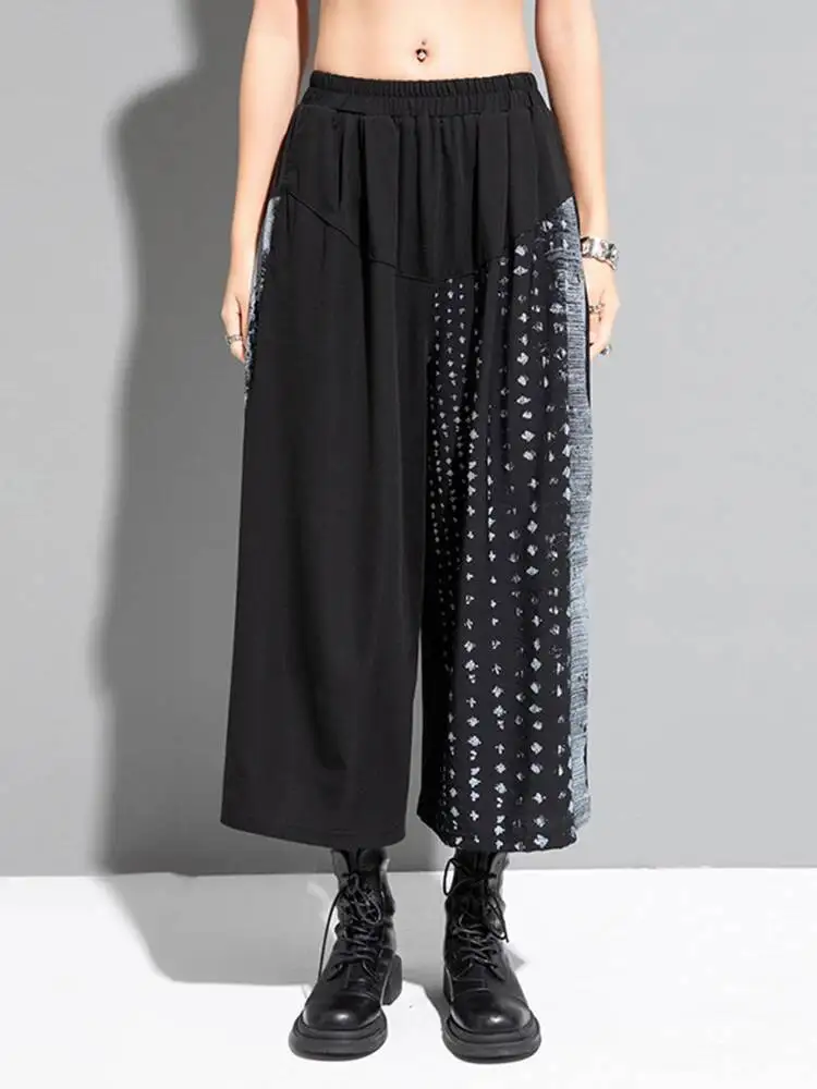 Black High Elastic Waist Pattern Printed Wide Leg Pants New Loose Fit Trousers Women Fashion Spring Autumn 2026 1DA5F