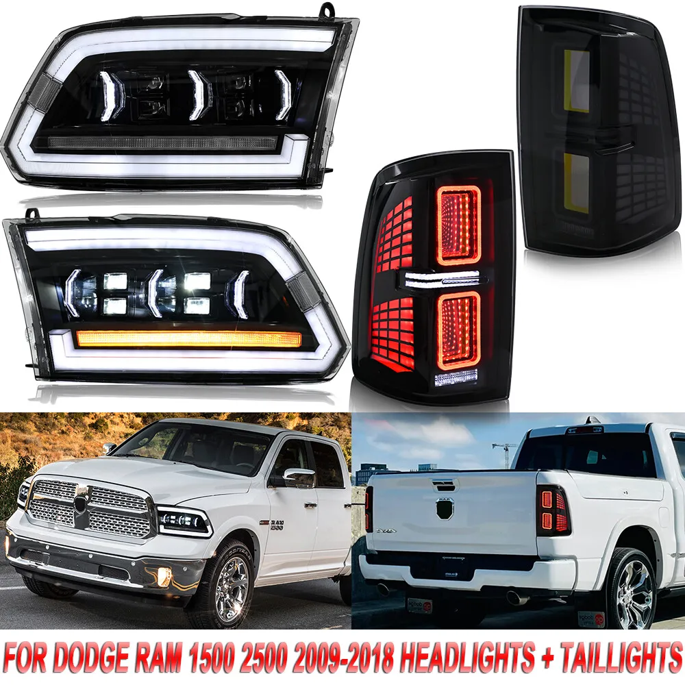 

1 комплект светодиодных фар в сборе, задний фонарь для Dodge RAM 1500 2500 3500 2009-2018, передние задние фонари, указатели поворота, передние фары
