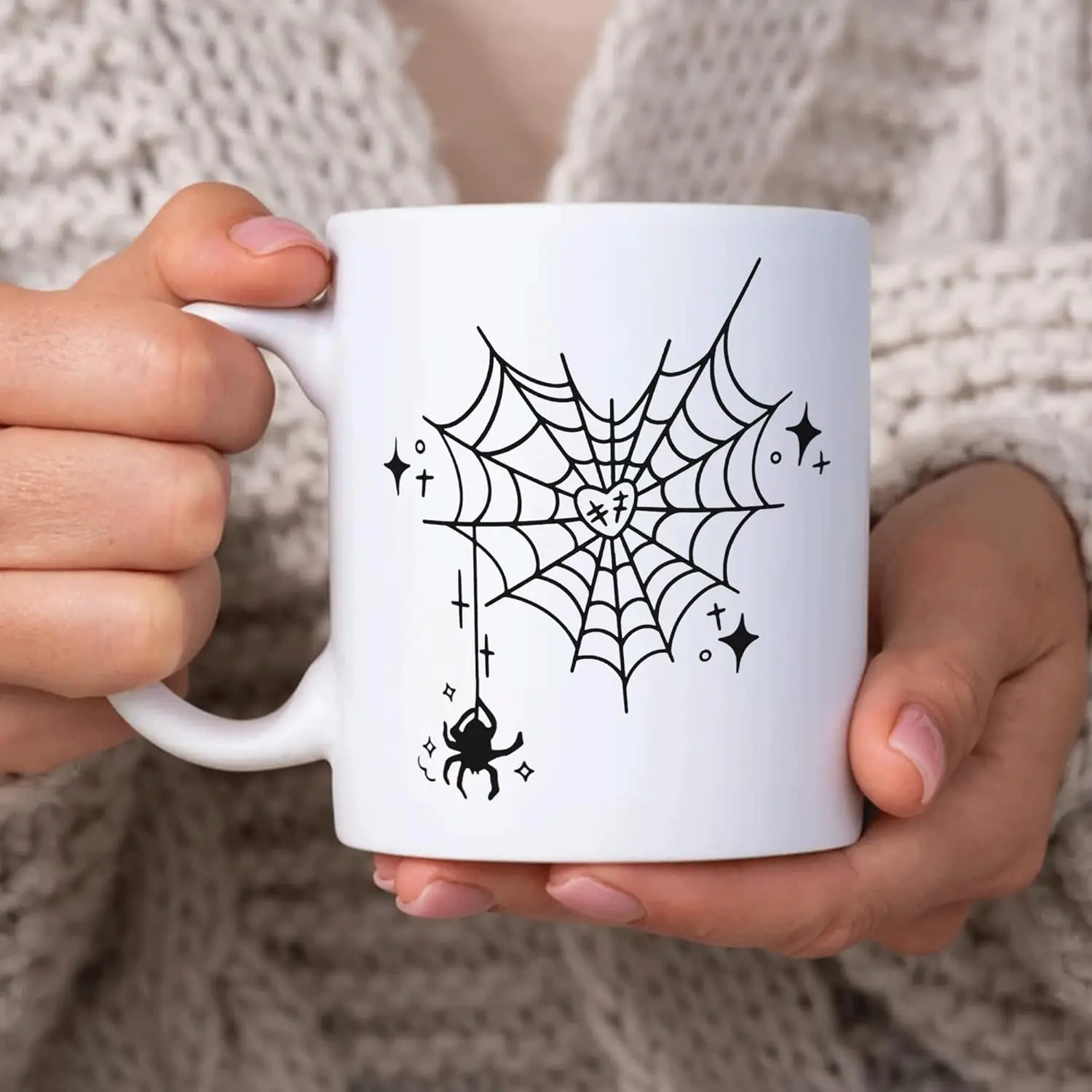 Hyturtle Halloween Gifts for Men Women - Spider Heart Web Cute Spiderweb Halloween 11oz White Ceramic Coffee Tea Mug For Mom Dad