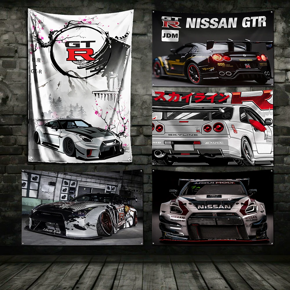 3x5 Ft JDM Gtr Car Flag Polyester Digital Printing Banner for Garage Wall Art Out Door Decoration With Brass Grommets