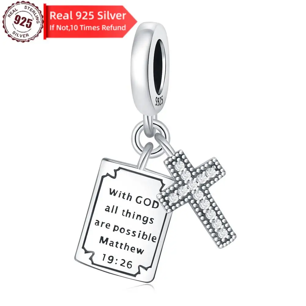 New Style 100% Sterling Silver 925 Biblical Cross Pendant Beads For Original Pandora Bracelets Charms Fine Women Jewelry Gifts