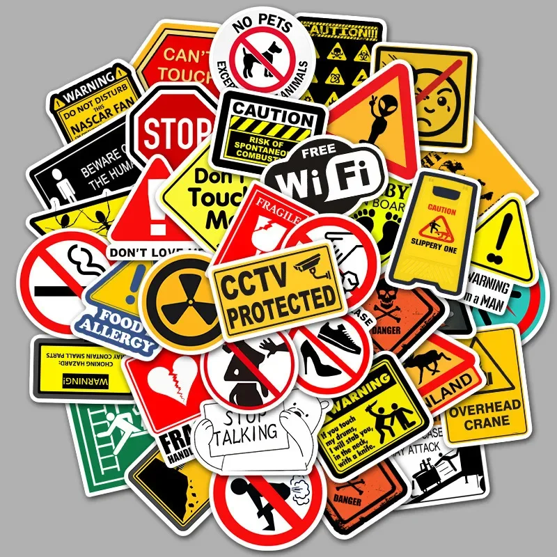 

50Pcs Warning Mark Waterproof Graffiti Sticker Aesthetic Decorative Luggage Laptop Phone Fridge Scrapbook Kids Stickers