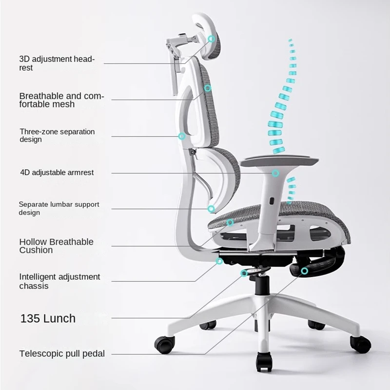 Silla ergonómica de ordenador para el hogar y la Oficina, asiento de látex reclinable, soporte Lumbar, malla transpirable, reposabrazos ajustable 4D