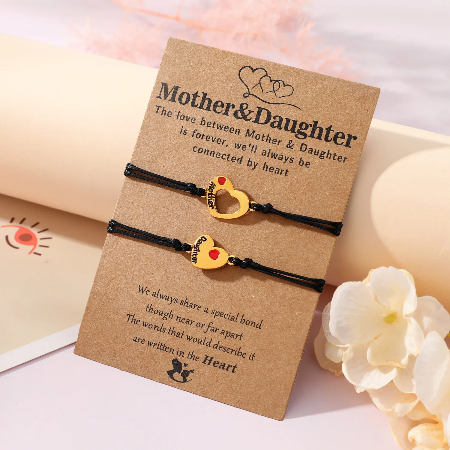 New Trendy Mother Daughter Parent Child Card Bracelet with English Engraving Love Dropping Oil Colored Weaving Bracelet Gift