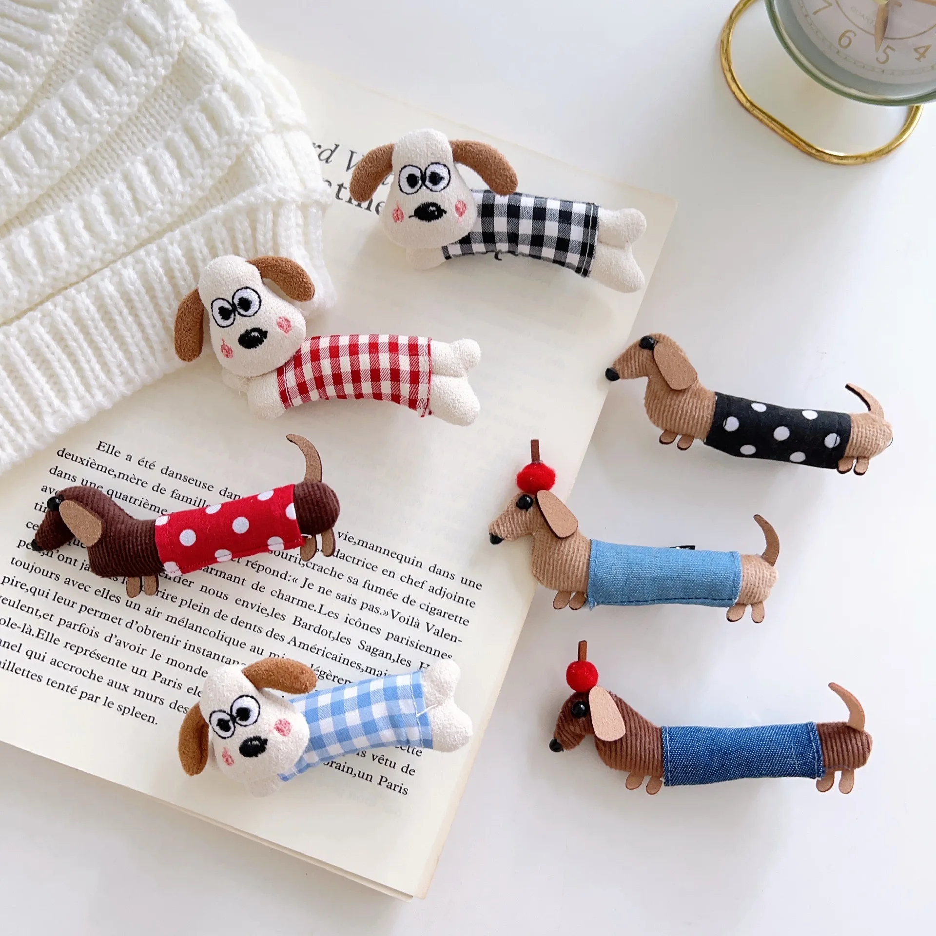 Pinzas para el pelo de tela con diseño de cachorro de dibujos animados, bonitas pinzas laterales con forma de perro y pico de pato para mujeres y niñas, accesorios dulces para el peinado de flequillo y uso diario