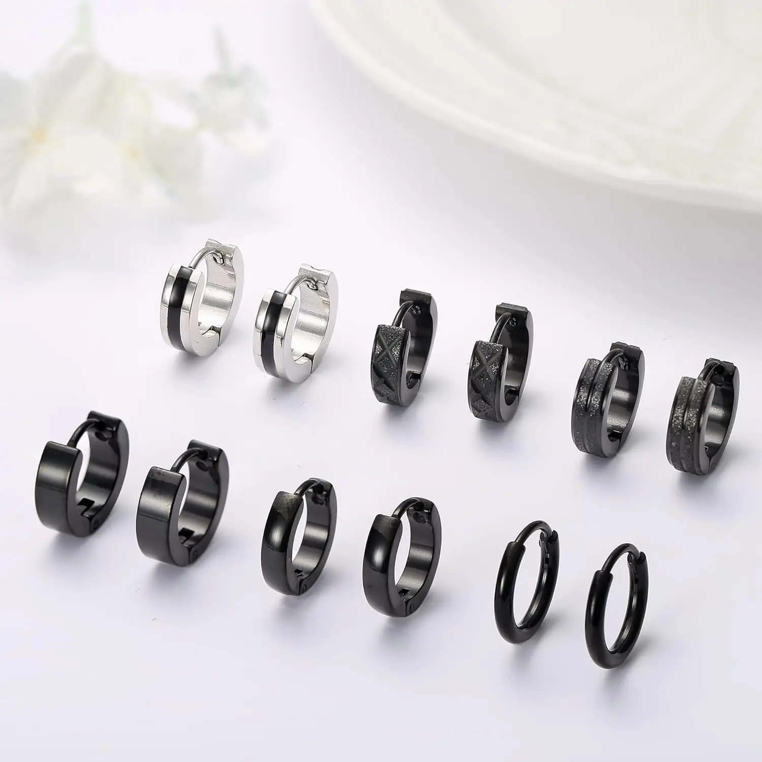 Bobisty 6 أزواج هوب طقم من الحلقان للنساء الرجال الفولاذ المقاوم للصدأ القوطية الأطواق Huggie أقراط الكلاسيكية اللولب ثقب المجوهرات هدية #3