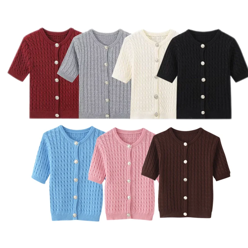 

Summer Women's Knitted Cardigan Short Sleeved Sweater Top 2026 New Fashion Casual Sweater Elegant Women's Clothing