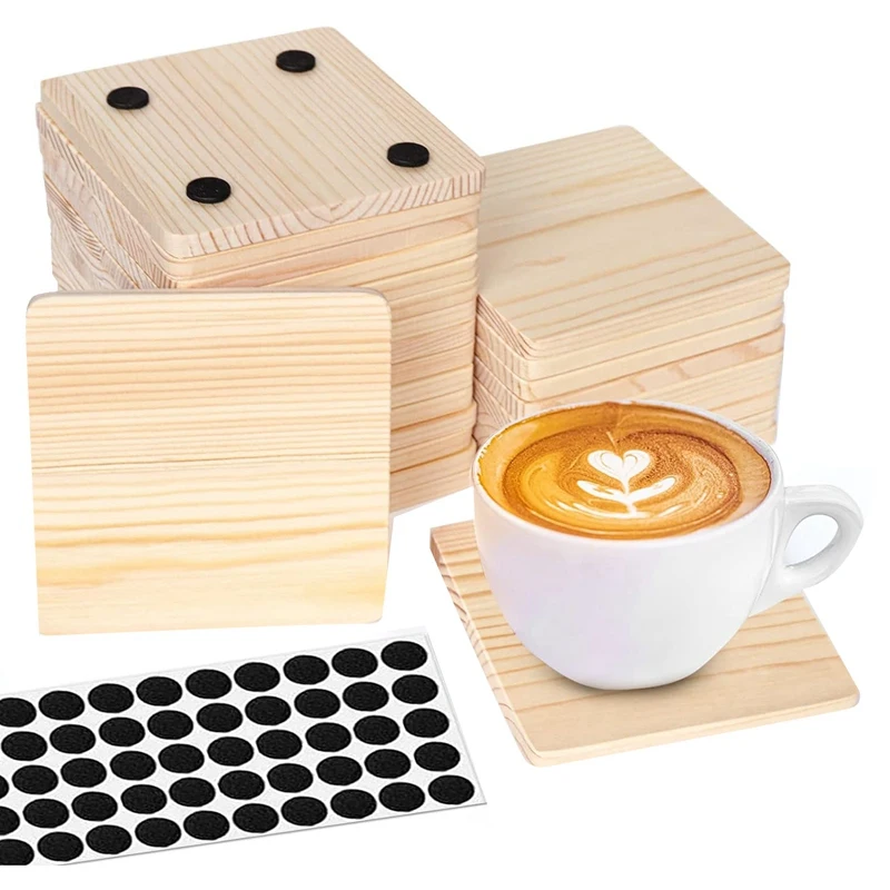 25 Pack Unfinished Wood Coasters, 4 Inch Blank Wooden Coasters Crafts Coasters With Non-Slip Silicon Dots