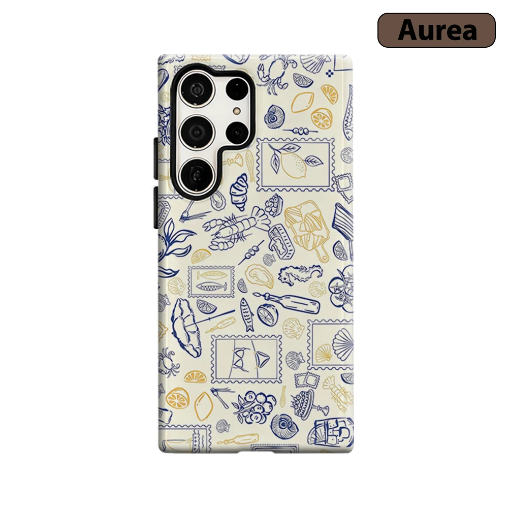 Coastal Summer Doodle Phone Case for Samsung Galaxy S26 S25 Ultra S24 S23 Ultra Plus Shockproof Double layer tough Back Cover