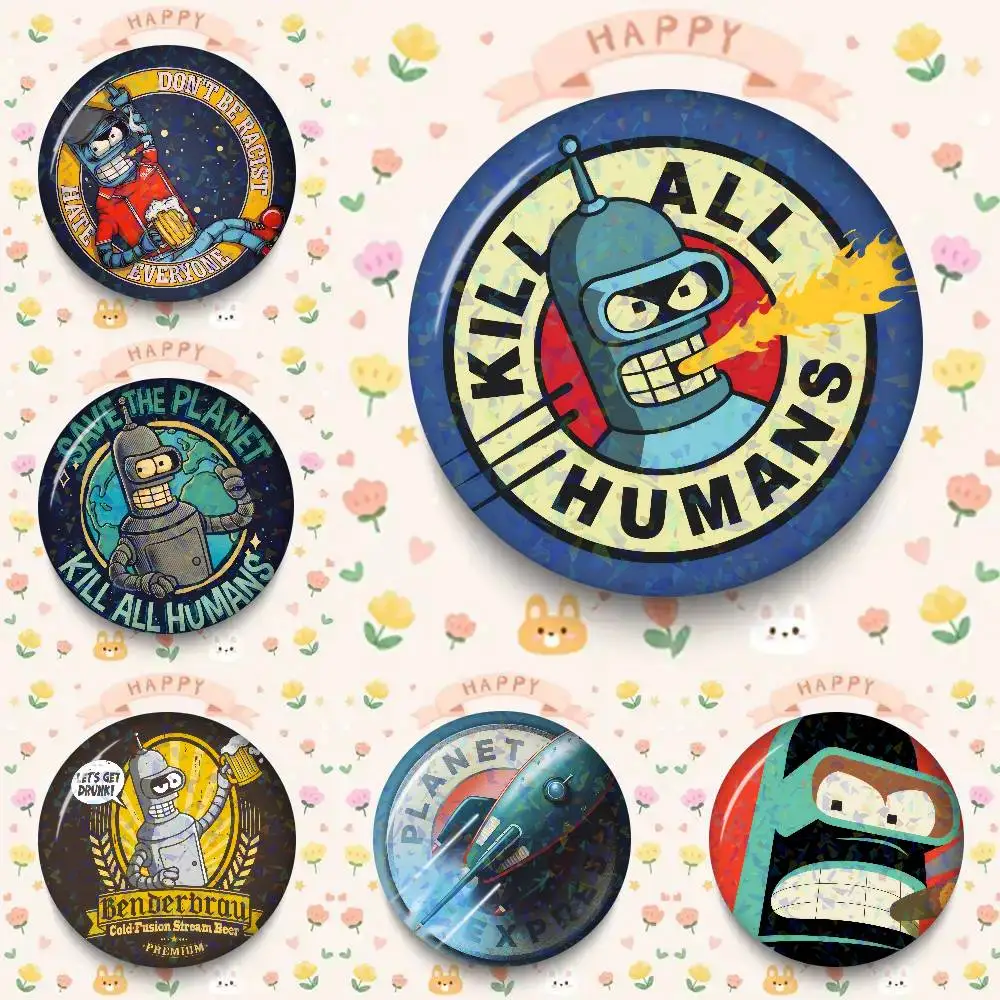 Lindo Broche de Hojalata Hecho a Mano con Diseño de Figura de Anime, para Mochila, Ropa, Adorno de Pecho, Regalos, F-Futurama B-Bender Wooden