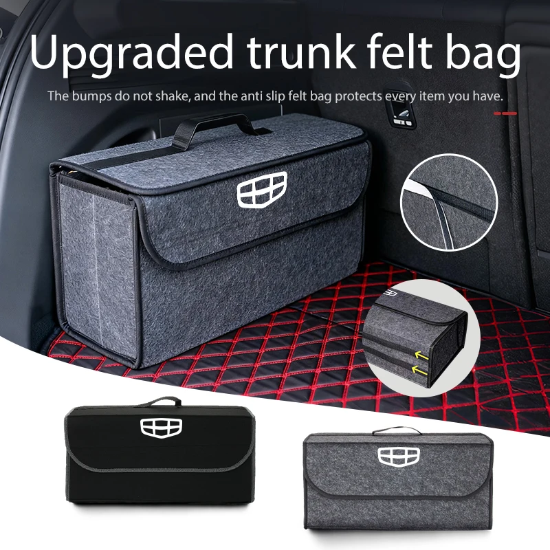 Large Capacity Car Logo Travel Camping Storage Box Trunk Organizer Accessories For Geely Tugella Atlas Pro Coolray Geometry C