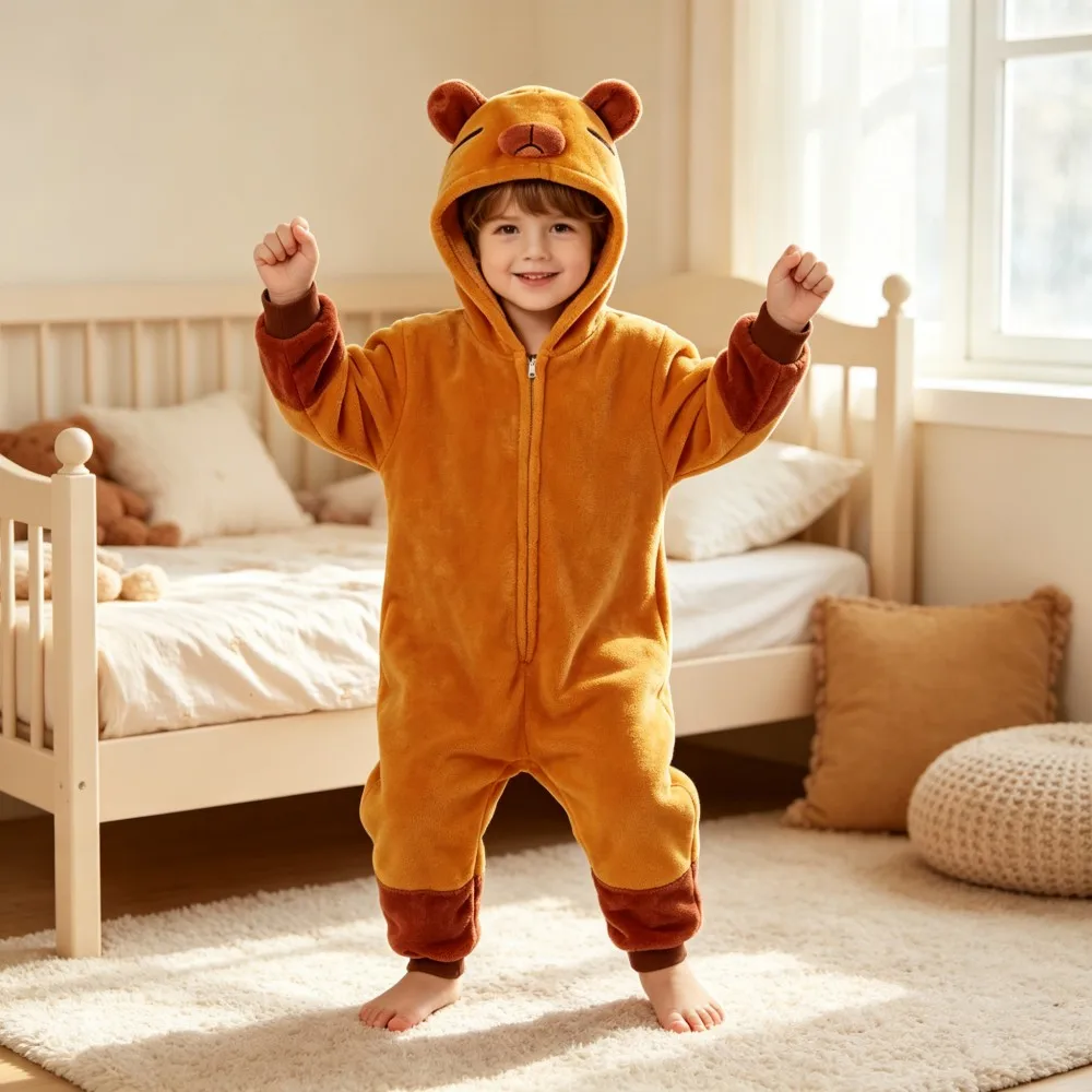 Kids Kigurumi Dinosaur Overalls Toddler Onesies Winter Pajamas Green Yellow Pink Blue White Unicorn Jumpsuits Halloween Costume view 4