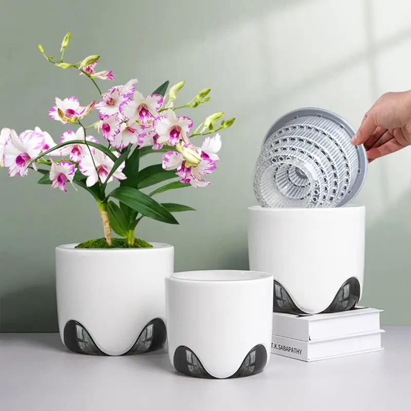 Meshpot Plastic Clear Orchid Pots With Holes Match White Plastic Orchid Planter Double Layer Plant Nursery Pots For Succulent