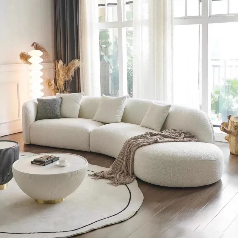 Fabric moon curved sofa living room modern reduced lamb wool special-shaped sofa
