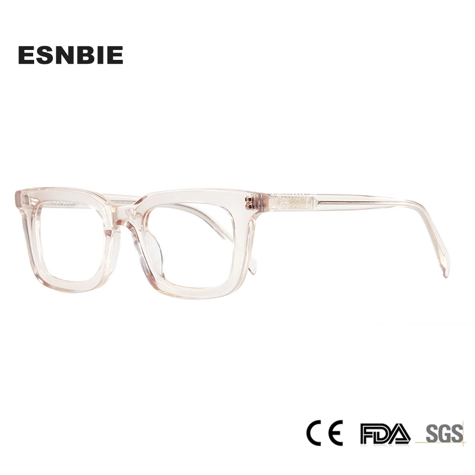 Stylish Bevel Cut Acetate Glasses Frame Rectangle Transparent Pink Women Precription Eyeglasses Square Frame Men Eyewear Oculos