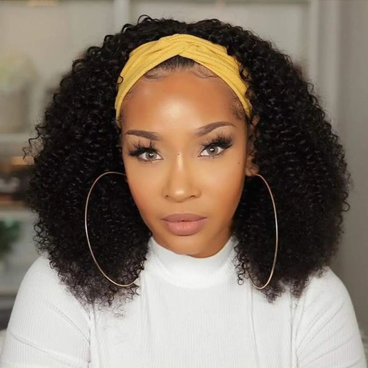 

Headband Wig Human Hair Afro Kinky Curly Glueless Full Machine Made Brazilian Remy Human Hair Wigs For Black Women 180% Density
