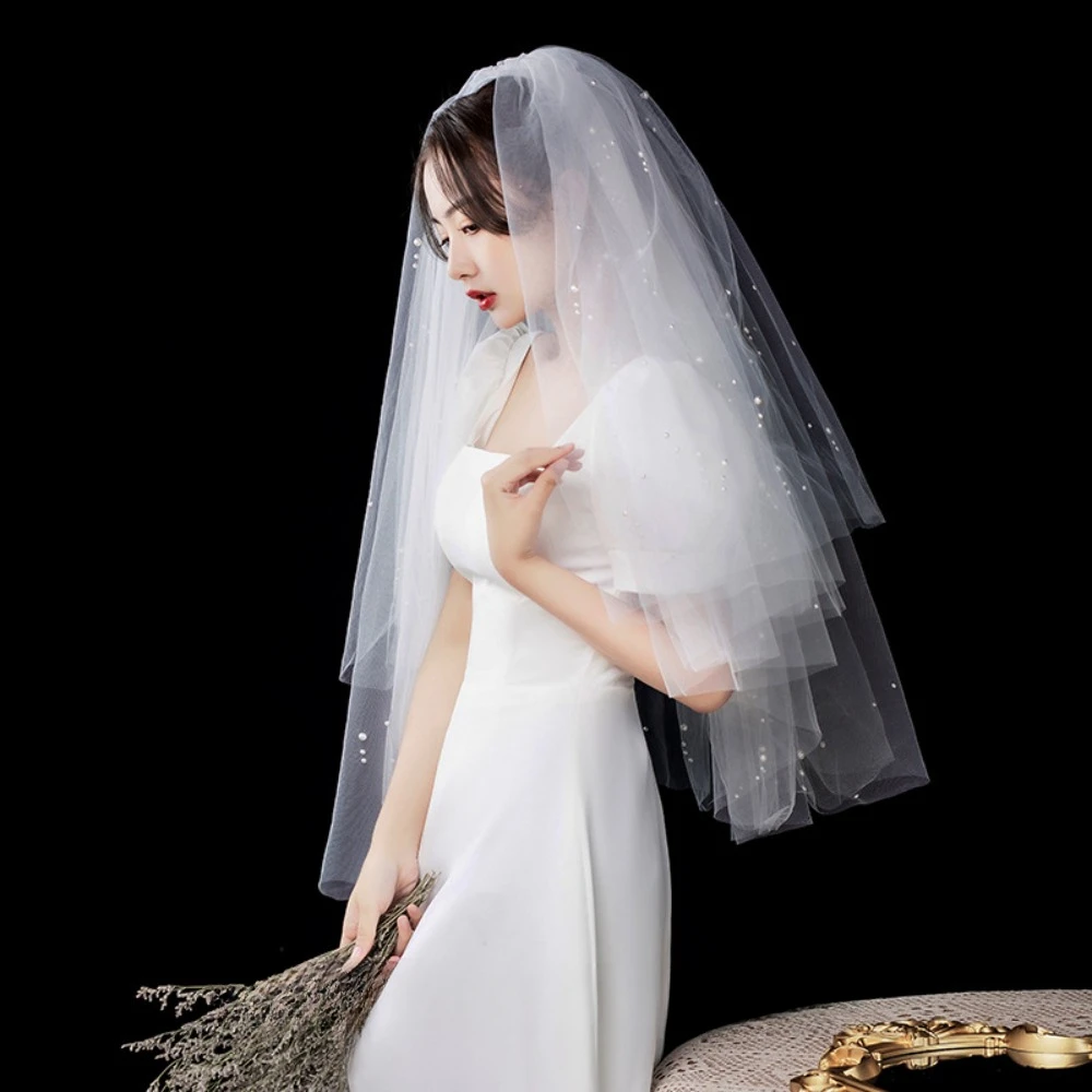 

Wedding White Veils Marriage Accessories Bride to Be Two Layer Bowknot Short Bridal Wedding Veil Marriage Accessories