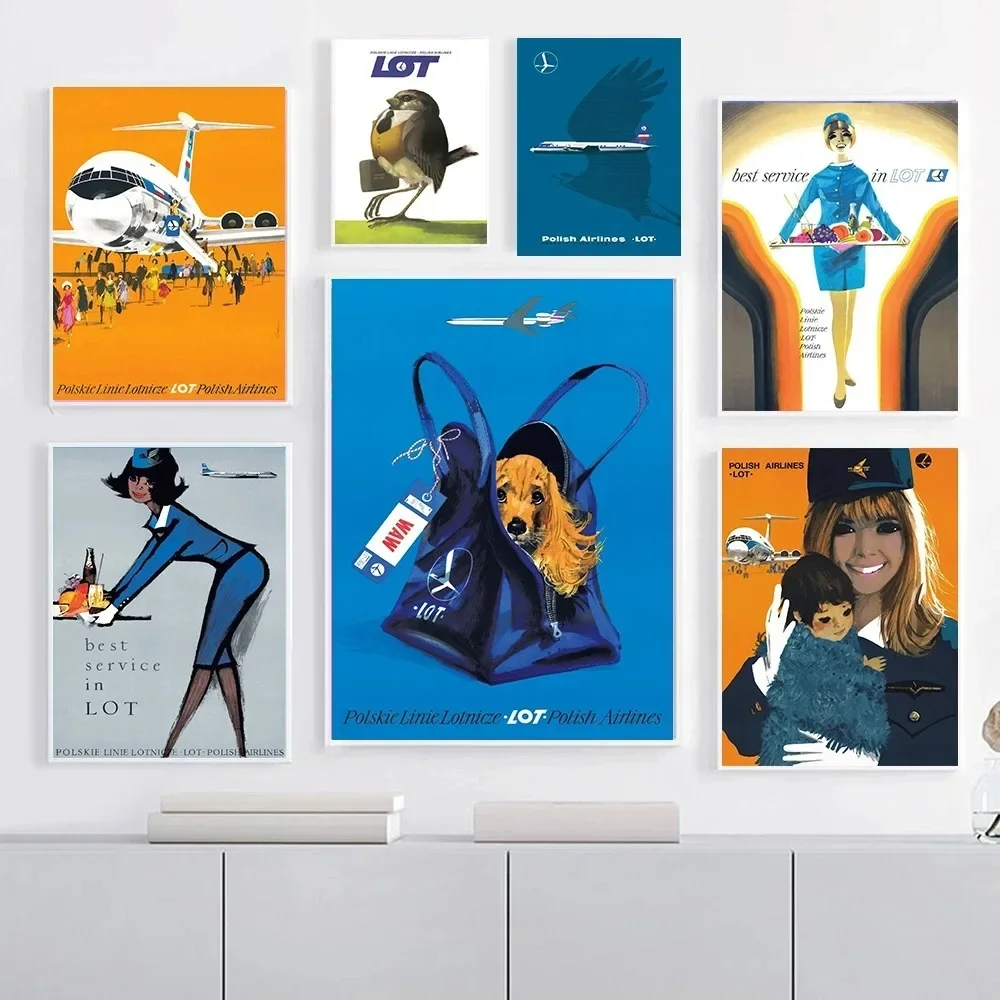 Modern Art Canvas Painting Poland Advertising Poster LOT Best Service Polish Airlines Advertising Home Cuadros Decoration
