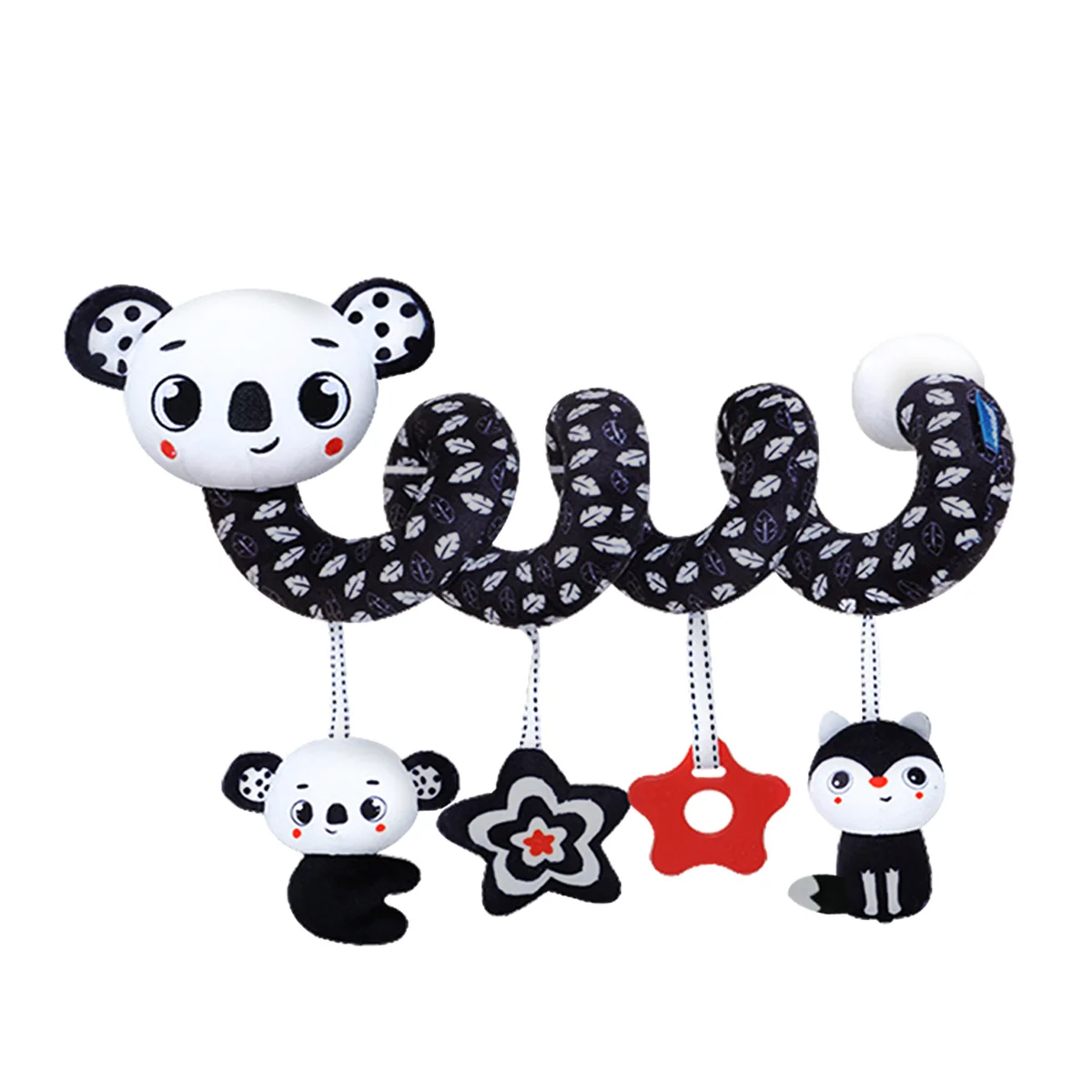 Spirale Plüschtiere, schwarz-weißes Kinderwagen-Autositzspielzeug, hängendes Rasselspielzeug für Kinderbett-Mobile, bestes Geschenk für Neugeborene