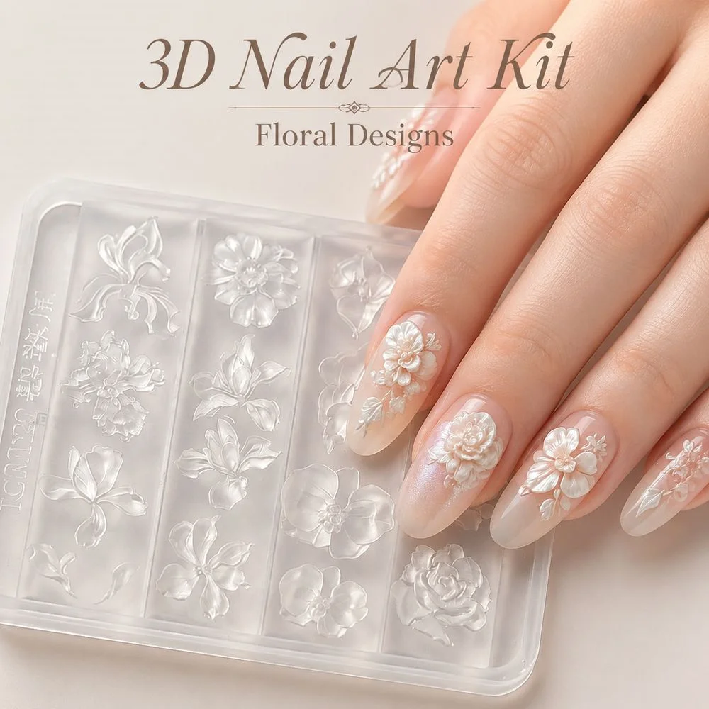 1Pc Midsummer Night Floral Embossed Nail Mold Reusable Silicone Mould For Creating Floral Nail Charms Home Salon Manicure Tool