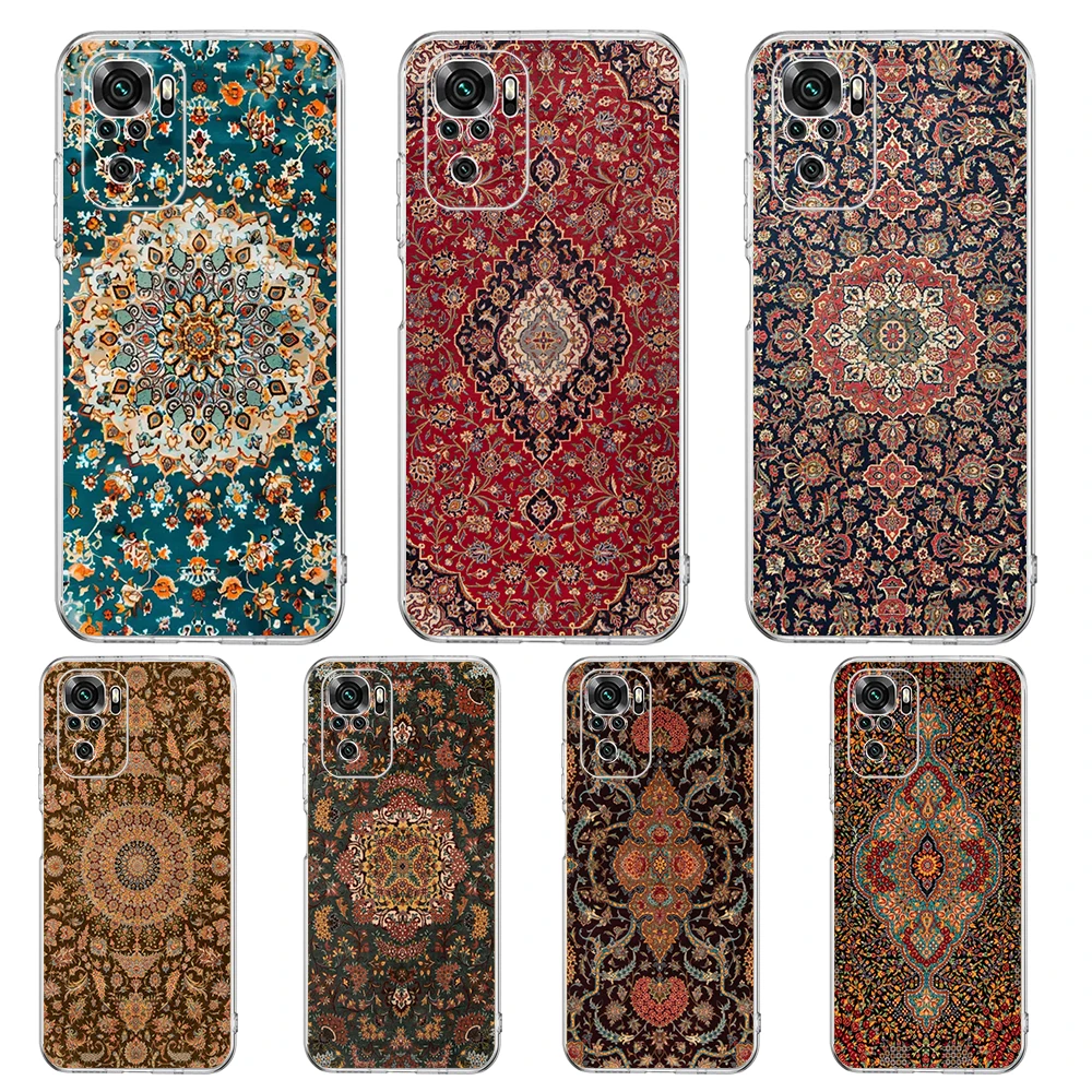 Transparent Phone Case for Redmi 13C 12C 10C Note 13 12 11 11T K40 Gaming Plus Pro Soft TPU Shell Persian Carpet Floral Pattern