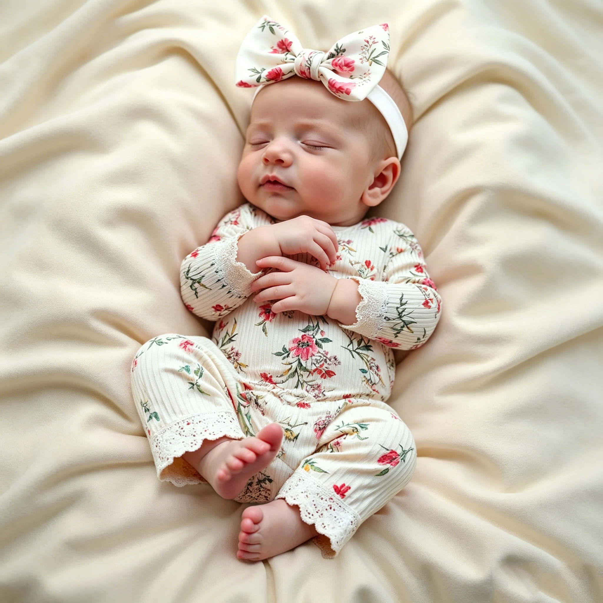Ylsteed Newborn Photography Clothing Baby Girl Floral Print Romper Headband Set Infant Long Sleeve Jumpsuit Coming Home OutfitHD
