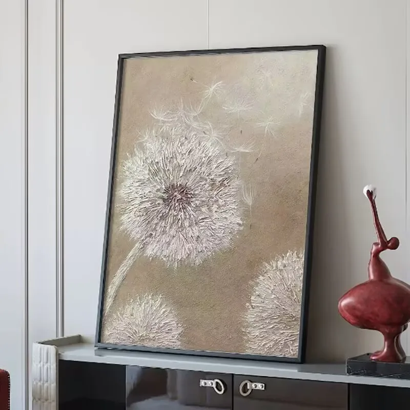 Dandelion Oil Painting,Simple Sofa Background Wall Decor,100% Handmade,High-End Living Room Wall Painting Corridor Dining Room