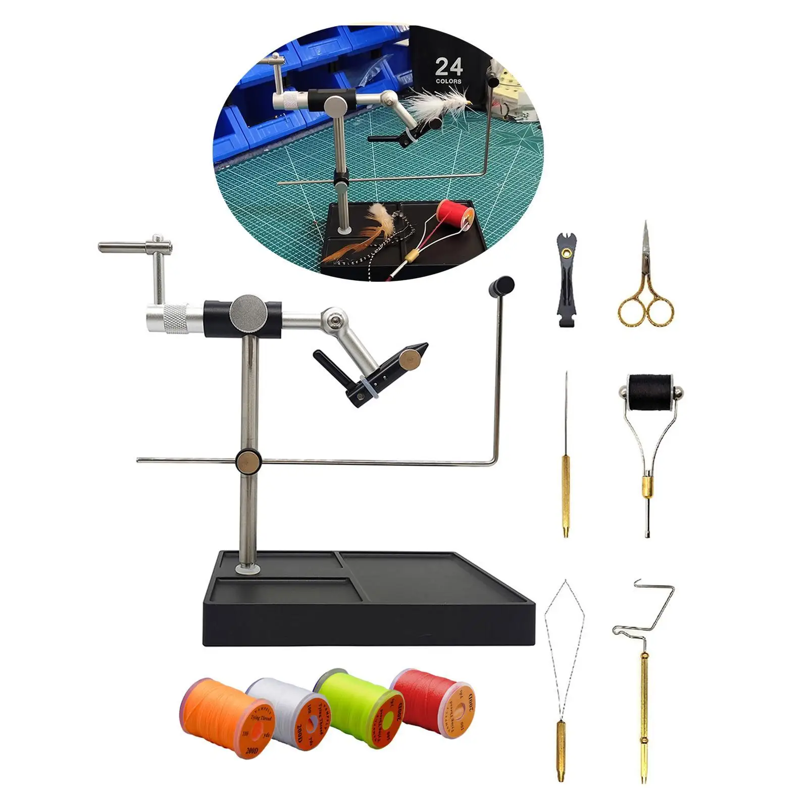 

Rotary Fly Tying Vise Fishing Fly Tieing Tools Portable Lure Making with Fly Tying Threads Fly Making Tool Fly Tying Station