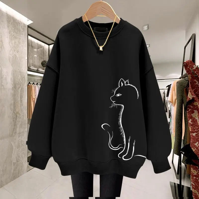 2023 New Oversize T-Shirts Long Sleeve Pullovers Autumn Winter Thin Printing O-neck Women\'s Clothing Fashion Sweatshirts Loose