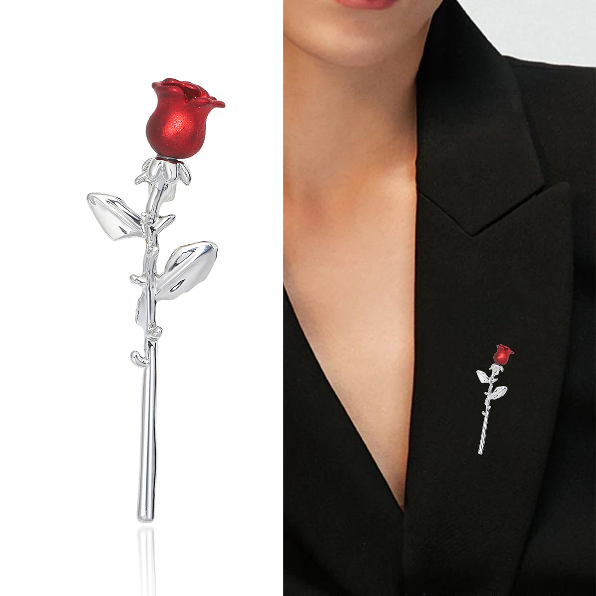 Beaut&Berry Luxury Enamel Rose Flower Brooches for Women Unisex Plant Pins Casual Party Jewelry Accessories Gifts Decoration