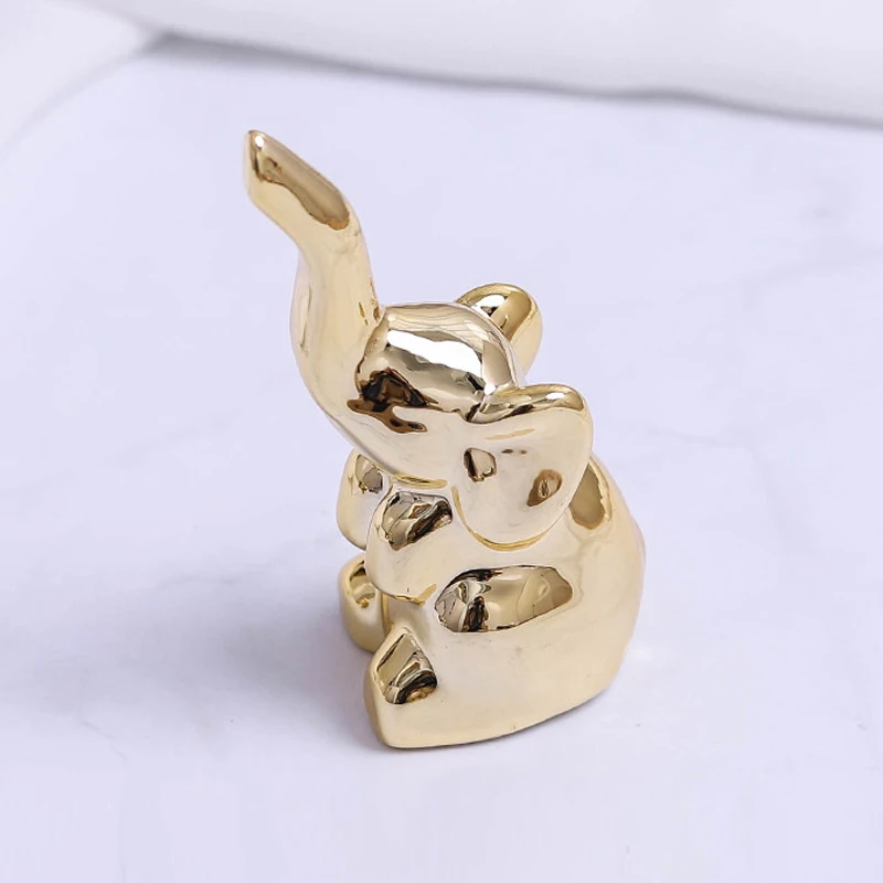 Cute White Fox Figurines Ceramic Cute Gold Elephant Elk Animal Ornaments Modern Statue Jewelry Rack Miniature Home Decoration