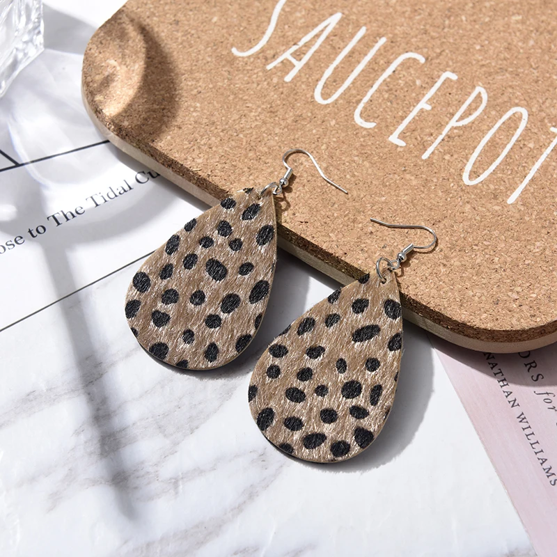 Classic Fashion Leopard Print Faux Leather Earrings For Women Girls Lightweight Teardrop Handmade Drop Dangle Earrings Jewelry