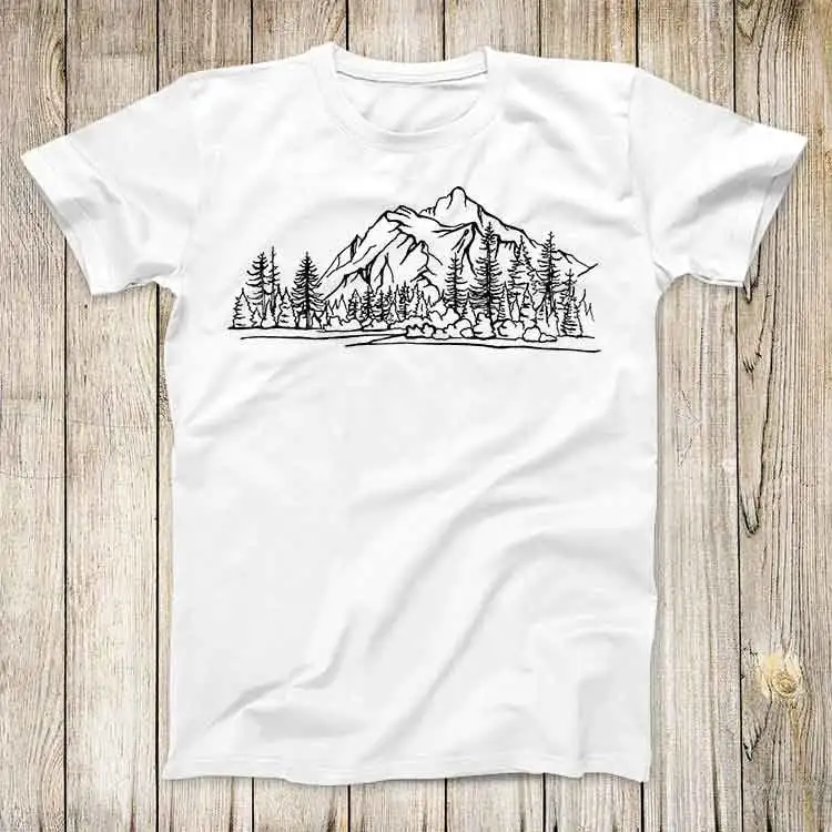 Mountain Design Forest Pine Trees Cool Tee Nature Hiking Sketch Hand Drawn Fashion Gift Unisex Top T Shirt 2778