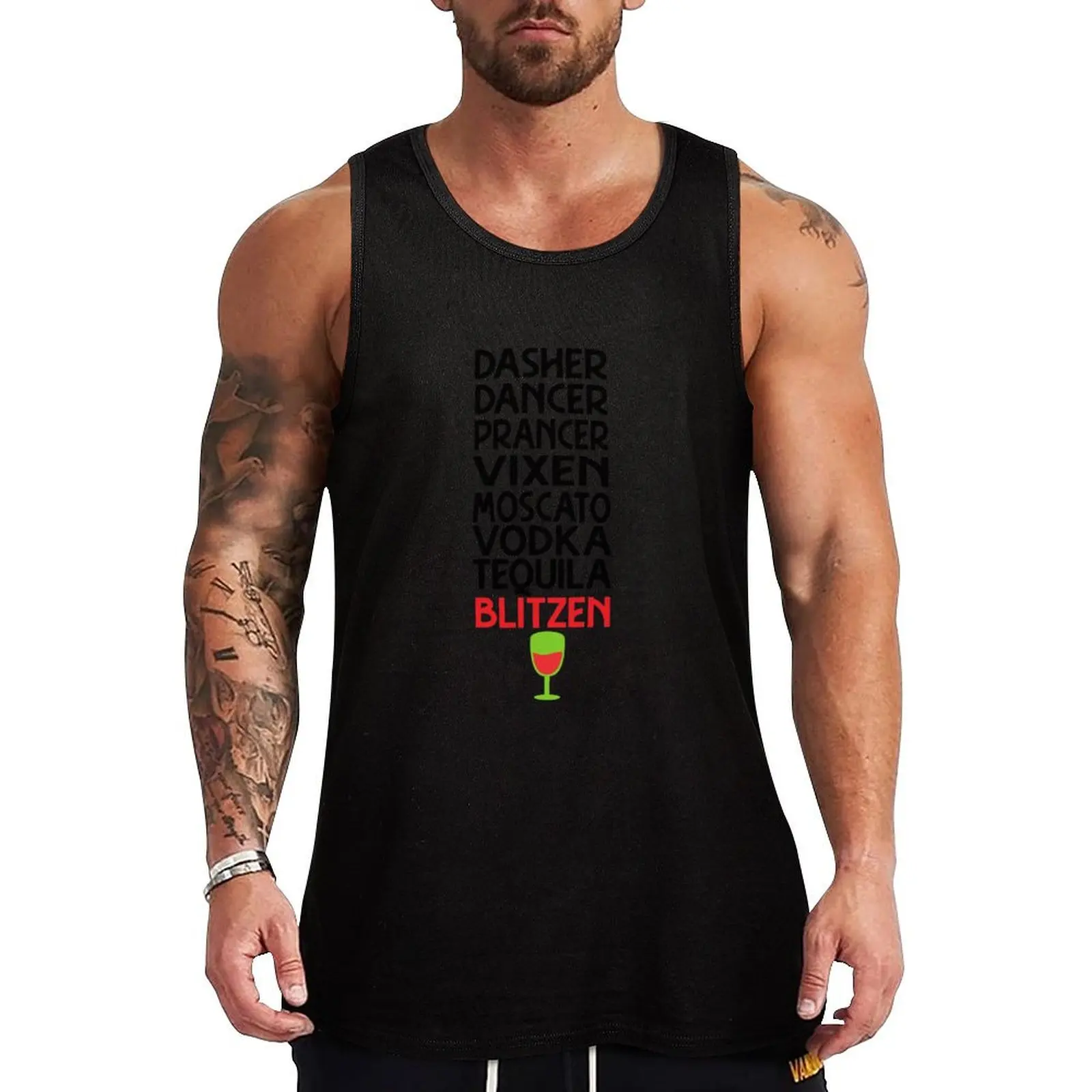 

Dasher Dancer Prancer Vixen Moscato Vodka Tequila Blitzen Drinks Tank Top Classic Fit Undershirt Everyday Wear