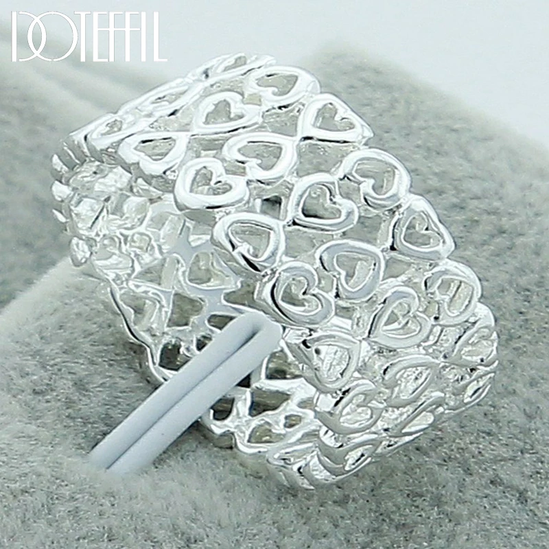 DOTEFFIL 925 Sterling Silver Full Heart Design Pierścionek dla kobiet Ślub Zaręczyny Impreza Moda Biżuteria z urokiem