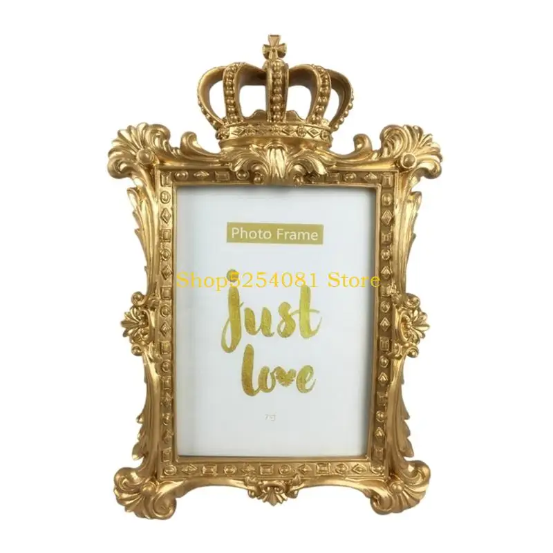 AXYC Antique Crown Resin Picture Photo Frame Victorian Desktop Decors Photo Stand