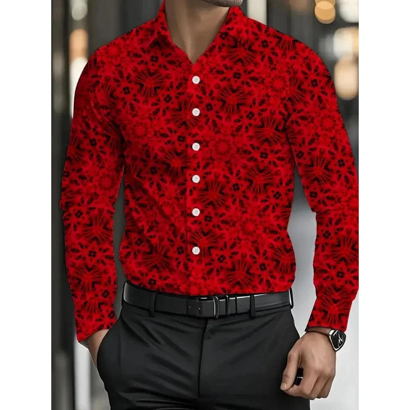 Koszula męska letnia z bawełny i lnu z kołnierzykiem, koszula plażowa z długim rękawem, jednolita, w stylu hawajskim, odzież wakacyjna, koszula we wzór róż.