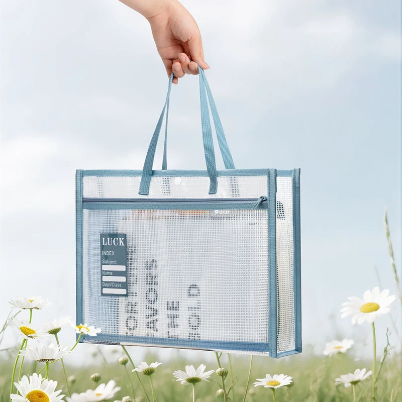 A4 three-dimensional subject classification file bag, thickened zipper double-layer large capacity mesh storage bag