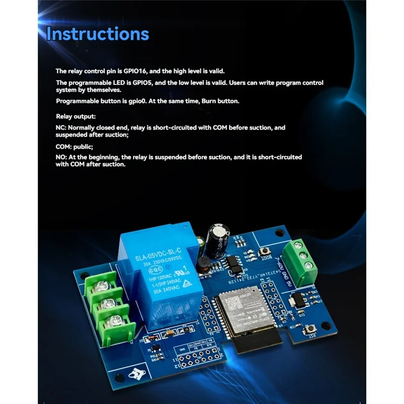 N93R 1-Channel WIFI Relay Module 30A ESP32-WROOM-32E Development Board Module For Smart Home Wireless Control DC7-60/5V