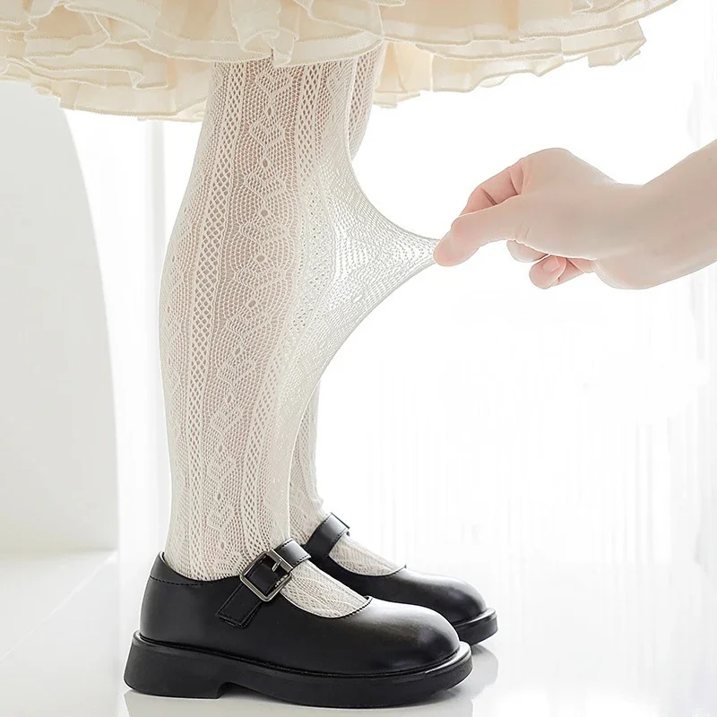 Mädchen Lolita Prinzessin Ballett Strumpfhosen weiße Spitze Netzstrümpfe für Baby Kinder süße herzförmige Tanzparty Cosplay Outfit Geschenk