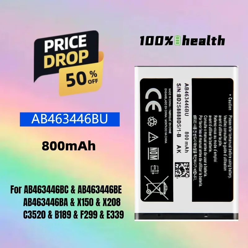 

AB463446BU 800mAh High-capacity Mobile Phone Battery for Samsung X150/X208/C3520/B189/F299 Lithium Rechargeable Battery