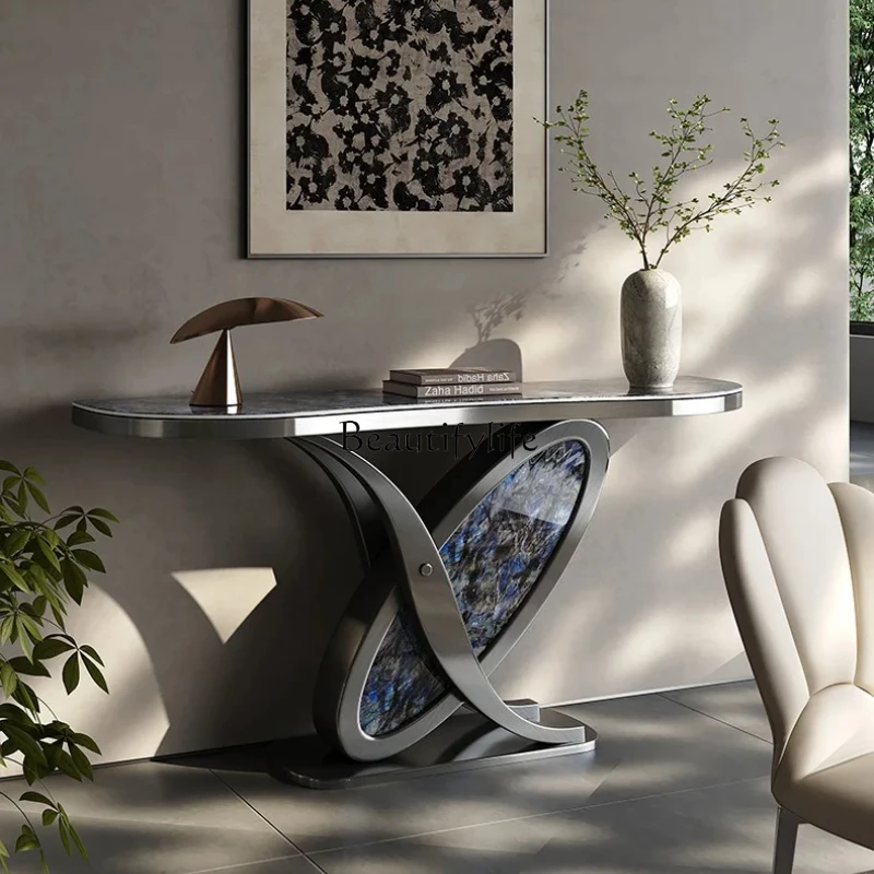 

Light luxury rock slab entrance table designer simple modern case