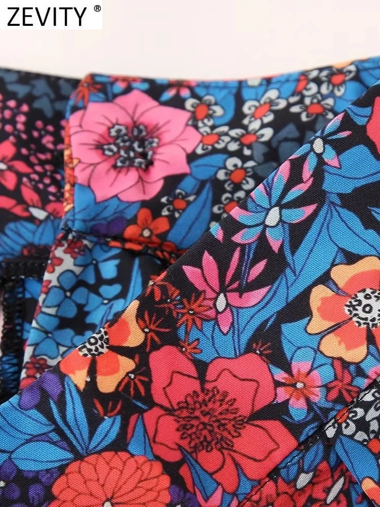 ZEVITY Women Vintage Floral Print Front Pleats Casual Straight Pants Female Zipper Fly Long Length Pockets Trousers Mujer P264