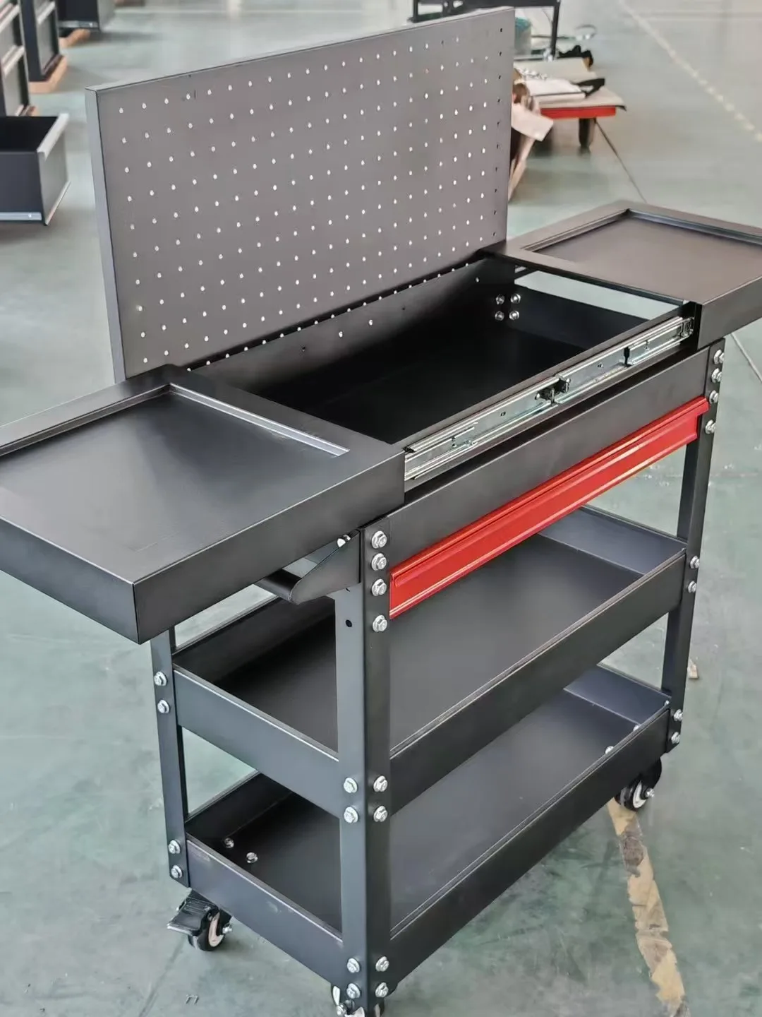 3-Tier Metal Rolling Tool Cart With Storage Drawers For Garage Workshops Mechanic's Tool Cabinets