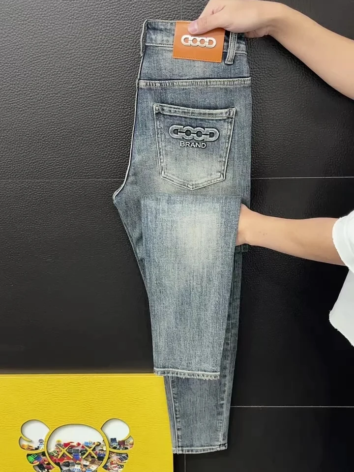 

Высококачественные модные мужские джинсы для бизнеса, весенняя новинка, стильные, с индивидуальным дизайном, приталенные, водостойкие, повседневные, элегантные