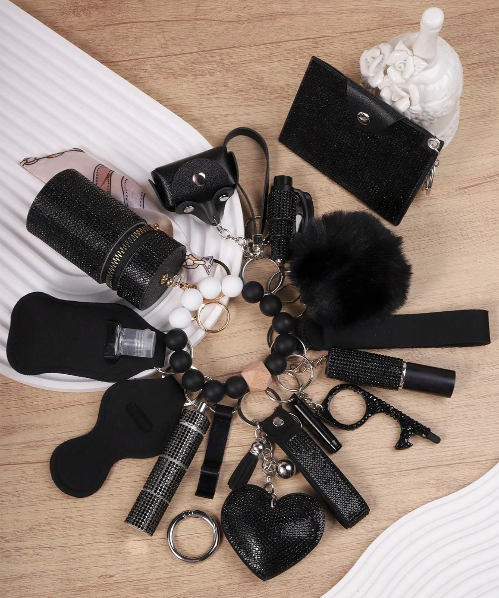 

18pcs Rhinestone Safety Keychain Kit For Women Key Ring Set, Suitable For Halloween, Christmas Gifts